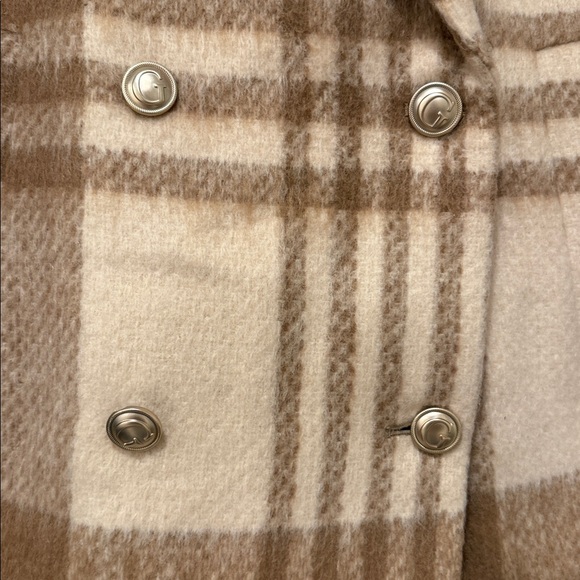 Guess Beige Cream Wool Plaid Double-Breasted Coat Sz XS - Picture 4 of 11
